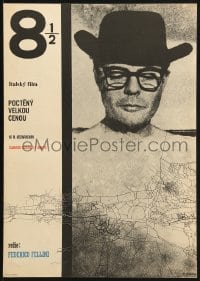 2c089 8 1/2 Czech 11x16 1964 Federico Fellini classic, art of Marcello Mastroianni by Dlouhy!