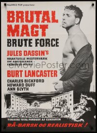 2c070 BRUTE FORCE Danish 1972 tough smoking Burt Lancaster, cool prison riot artwork!