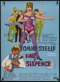 2c075 HALF A SIXPENCE Danish 1968 art of wacky Tommy Steele & sexy dancers, from H.G. Wells novel!