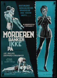 2c082 VIOLENT MIDNIGHT Danish 1963 Seemann art of barely clothed woman in peril!