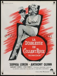 2c895 HELLER IN PINK TIGHTS French 24x32 1960 art of sexy blonde Sophia Loren, Anthony Quinn!