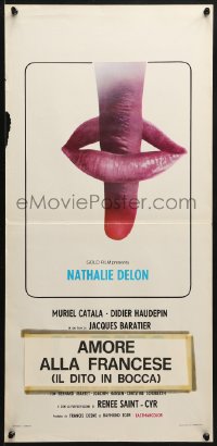 2c474 FIRST TIME WITH FEELING Italian locandina 1974 Nathalie Delon, completely suggestive art!