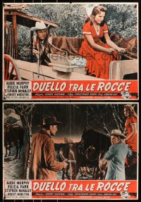 2c519 HELL BENT FOR LEATHER group of 2 Italian 19x27 pbustas 1960 Audie Murphy & Felicia Farr!