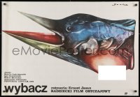 2c389 FORGIVE ME Polish 27x38 1987 Russian, bizarre Procka & Socha fish/bird w/bare breast artwork!