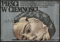 2c408 PEST VE TME Polish 27x38 1987 surreal Wieslaw Walkuski art of crushed face on a rock!