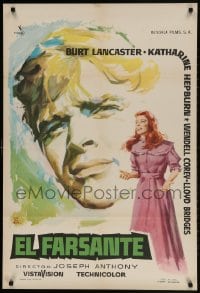 2c235 RAINMAKER Spanish 1960 great romantic close up art of Burt Lancaster & Katharine Hepburn!
