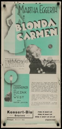 2c055 DIE BLONDE CARMEN Swedish stolpe 1936 image of pretty opera singer Martha Eggerth!