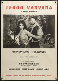 2c334 GOLIATH & THE BARBARIANS Yugoslavian 20x28 1959 Steve Reeves protecting Chelo Alonso!
