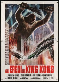 2f026 DESTROY ALL MONSTERS Italian 2p R1977 different Ferrari art of King Kong destroying city!