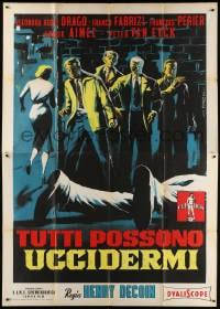 2f028 EVERYBODY WANTS TO KILL ME Italian 2p 1957 Symeoni art of top stars in alley by dead body!