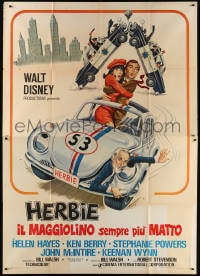2f037 HERBIE RIDES AGAIN Italian 2p 1974 Disney, Volkswagen Beetle, different art of the Love Bug!