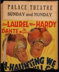 2f202 A-HAUNTING WE WILL GO WC 1942 cool art of Laurel & Hardy wearing turbans, ultra rare!