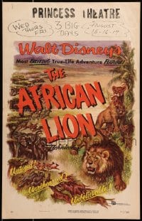 2f200 AFRICAN LION WC 1955 Walt Disney jungle safari documentary, cool animal artwork!