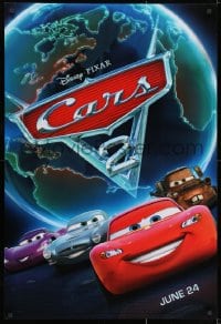2g155 CARS 2 advance DS 1sh 2011 Disney animated automobile racing sequel, image of earth and cast!