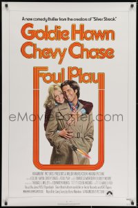 2g305 FOUL PLAY 1sh 1978 wacky Lettick art of Goldie Hawn & Chevy Chase, screwball comedy!