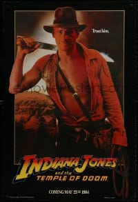 2g459 INDIANA JONES & THE TEMPLE OF DOOM teaser 1sh 1984 art of Harrison Ford, trust him!