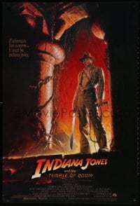 2g458 INDIANA JONES & THE TEMPLE OF DOOM 1sh 1984 art of Harrison Ford by Bruce Wolfe, no borders!