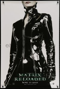 2g581 MATRIX RELOADED teaser DS 1sh 2003 great image of Carrie-Anne Moss as Trinity in leather!