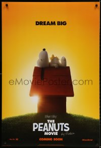 2g671 PEANUTS MOVIE style A int'l teaser DS 1sh 2015 image of Snoopy and Woodstock on doghouse!