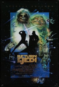2g014 RETURN OF THE JEDI style E advance 1sh R1997 George Lucas classic, cool montage art by Drew Struzan!