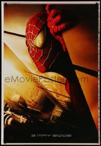 2g827 SPIDER-MAN heavy stock printer's test teaser 1sh 2002 Maguire w/WTC towers in eyes, Marvel!