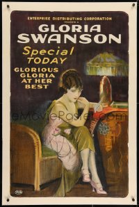 2h121 GLORIA SWANSON linen 1sh 1920s stone litho art of glorious Gloria at her best, ultra rare!