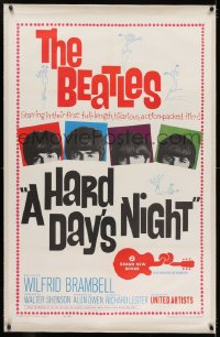 2h134 HARD DAY'S NIGHT linen 1sh 1964 The Beatles in their first film, rock & roll classic!