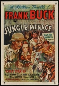 2h157 JUNGLE MENACE linen chapter 1 1sh 1937 Frank Buck adventure serial, River Pirates, very rare!