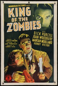 2h163 KING OF THE ZOMBIES linen 1sh 1941 couple crash lands & finds mad doctor using undead in WWII!