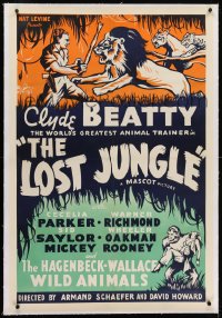 2h179 LOST JUNGLE linen 1sh 1934 animal trainer Clyde Beatty, different image from regional printer!