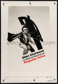 2h186 MAGNUM FORCE linen 1sh 1973 best image of Clint Eastwood is Dirty Harry pointing his huge gun!