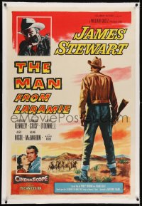 2h188 MAN FROM LARAMIE linen 1sh 1955 three images of James Stewart, directed by Anthony Mann!