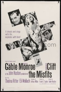 2h196 MISFITS linen 1sh 1961 sexy Marilyn Monroe, Clark Gable, Montgomery Clift, John Huston