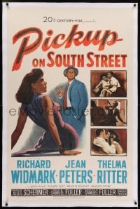 2h226 PICKUP ON SOUTH STREET linen 1sh 1953 Richard Widmark & Jean Peters, Sam Fuller noir classic!