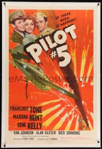 2h227 PILOT #5 linen 1sh 1942 pretty Marsha Hunt between Gene Kelly & Franchot Tone, cool art!