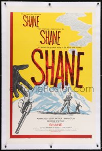 2h259 SHANE linen 1sh R1959 most classic western, Alan Ladd, Jean Arthur, Van Heflin, De Wilde!
