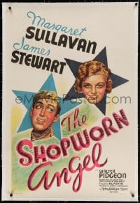 2h262 SHOPWORN ANGEL linen style C 1sh 1938 art of James Stewart & Margaret Sullavan, ultra rare!