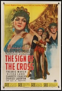 2h264 SIGN OF THE CROSS linen 1sh R1944 Cecil B. DeMille, Claudette Colbert, March, Laughton, Landi