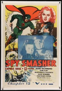 2h273 SPY SMASHER linen chapter 12 1sh 1942 cool art & c/u inset of the Whiz Comics hero in costume!