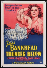 2h299 THUNDER BELOW linen 1sh 1932 art of Tallulah Bankhead, tempestuous love in the tropics!