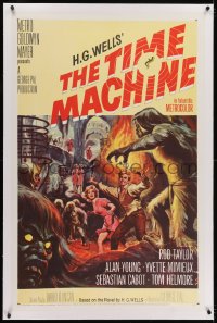 2h301 TIME MACHINE linen 1sh 1960 H.G. Wells, George Pal, great Reynold Brown sci-fi artwork!
