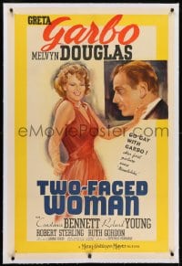 2h308 TWO-FACED WOMAN linen style D 1sh 1941 go gay with Greta Garbo & Melvyn Douglas, very rare!