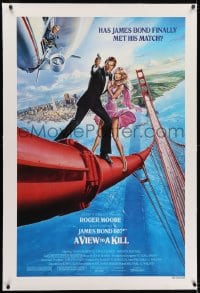 2h314 VIEW TO A KILL linen style B 1sh 1985 Goozee art of Moore as Bond, Tanya Roberts and Walken!