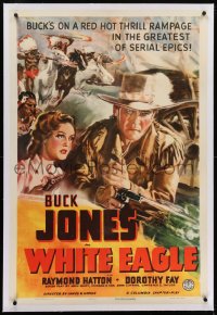 2h321 WHITE EAGLE linen 1sh 1941 Buck Jones on a thrill rampage in the greatest serial epic, rare!