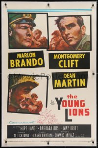 2h331 YOUNG LIONS linen 1sh 1958 art of Nazi Marlon Brando, Dean Martin & Montgomery Clift!