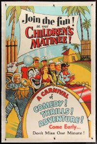 2j049 CHILDREN'S MATINEE linen 40x60 1940s art of circus clown & stars, Rita Hayworth, Gene Autry!