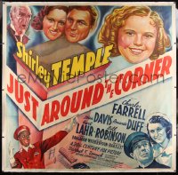 2j003 JUST AROUND THE CORNER linen 6sh 1938 art of Shirley Temple, Bojangles Robinson & top cast!