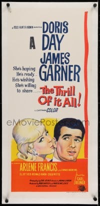 2j346 THRILL OF IT ALL linen Aust daybill 1963 wonderful artwork of Doris Day kissing James Garner!