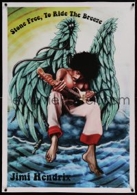 2j140 JIMI HENDRIX linen 24x36 commercial poster 2013 cool art of the guitar legend with wings!