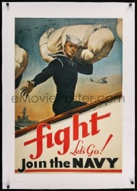 2j141 LET'S GO JOIN THE NAVY linen 22x32 commercial poster 1980s McClelland Barclay art of sailor!